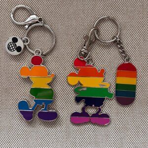 2 Disney Mickey Rainbow Keychains, Bag Charms Set of 2 Unused